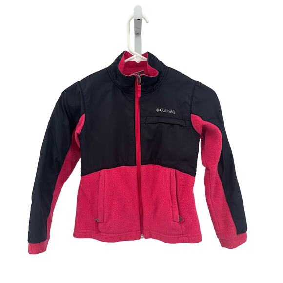 Columbia Jacket Kids 7/8 (Small) Pink/Black Fleece Zip Up Mock Neck Long Sleeve - Picture 2 of 6